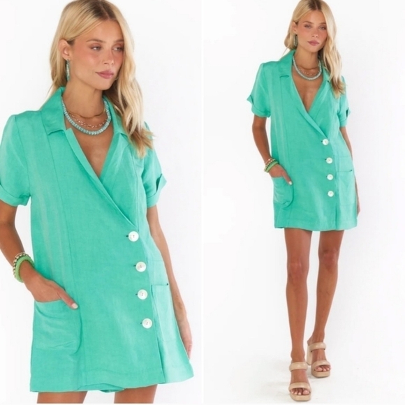 SHOW ME YOUR MUMU BICOASTAL BLAZER ROMPER IN Seafoam Linen Size XS - Picture 13 of 13
